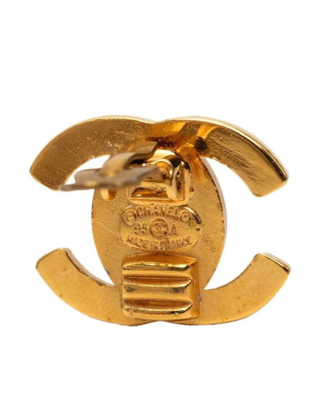 Chanel 95A CC Logo Turnlock Vintage Earrings Gold Plated